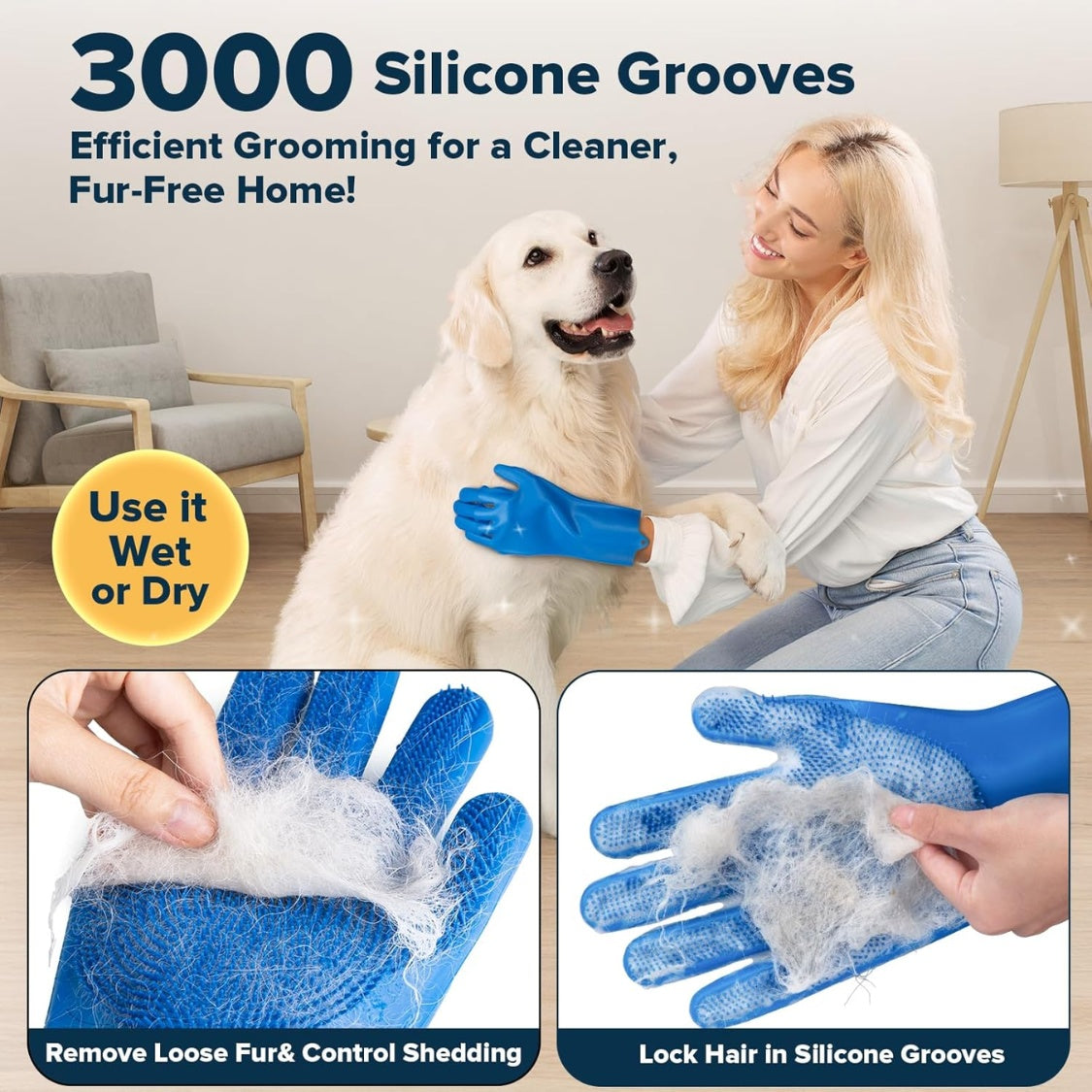 6-Piece Silicone Pet Bath Kit with Grooming Gloves, Bath Brushes & Finger Toothbrushes, Blue โ view 6