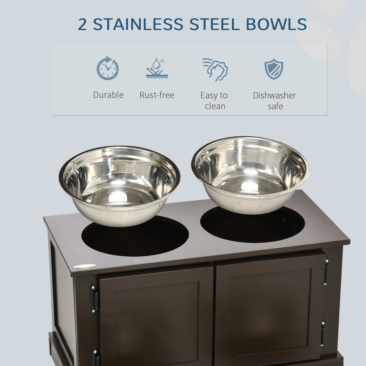Raised Dog Feeder with Storage Cabinet and 2 Stainless Steel Bowls for Large Dogs, Coffee โ view 6