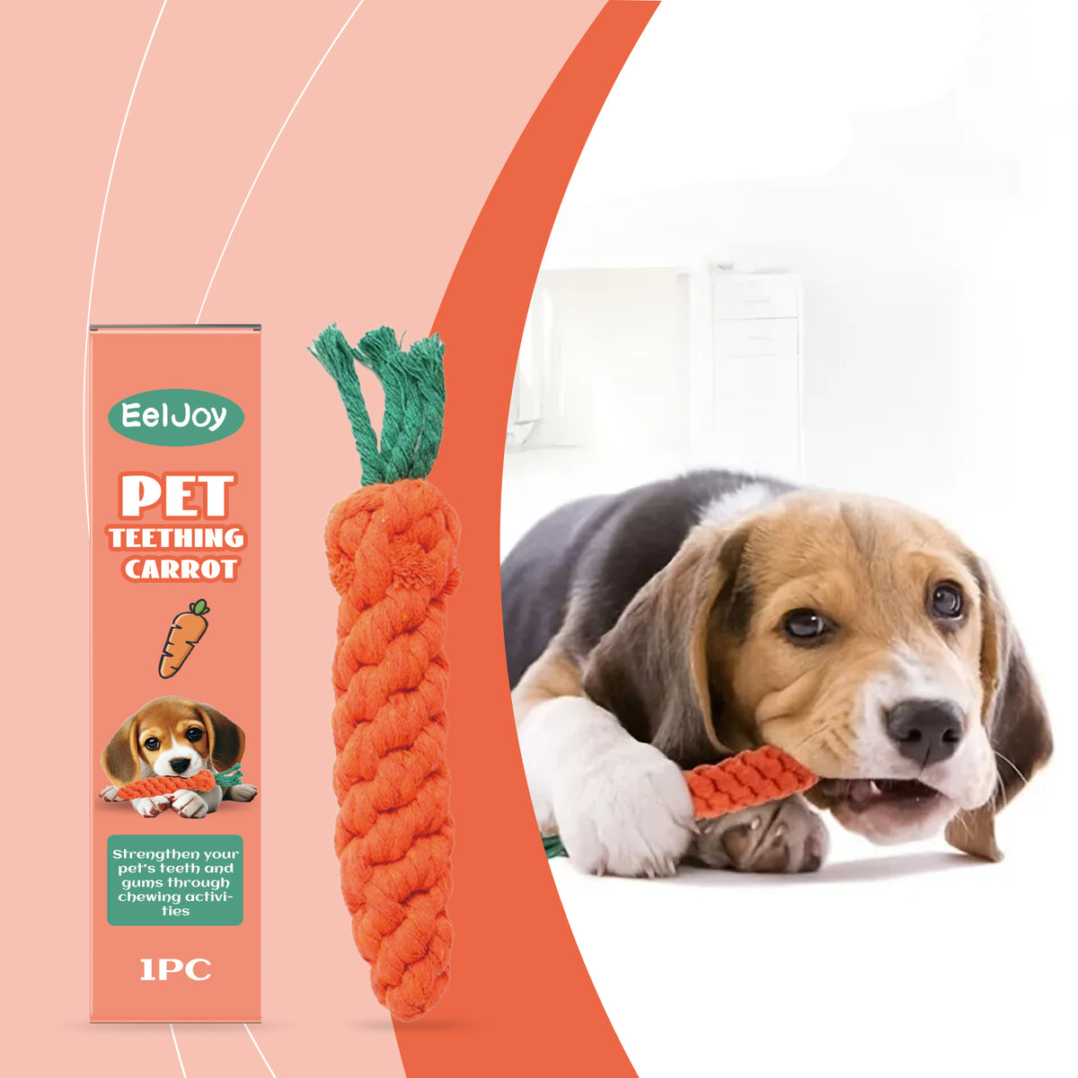 Braided Cotton Rope Carrot Chew Toy for Teething Puppies and Small to Medium Dogs โ view 2