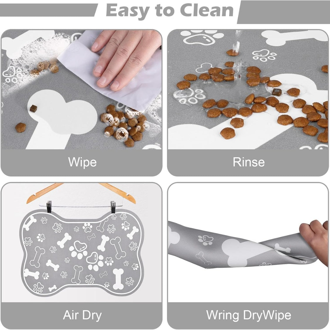 Bone-Shaped Absorbent Pet Feeding Mat with Rubber Non-Slip Backing, Grey โ view 3