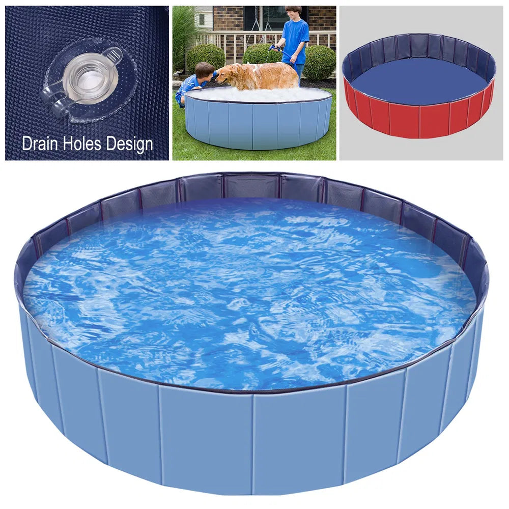 Foldable Dog Pool โ No-Inflate PVC Pet Bathing Tub with Drain, 63" x 11.8", Red or Blue โ view 6