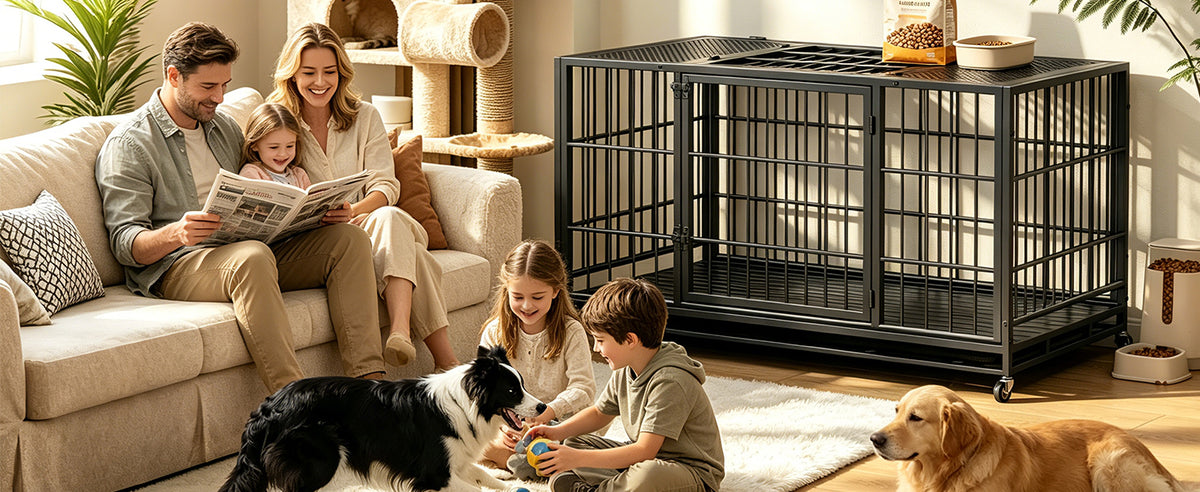 Heavy Duty Rolling Dog Crate โ Metal Kennel with Lockable Wheels & Removable Tray โ view 2