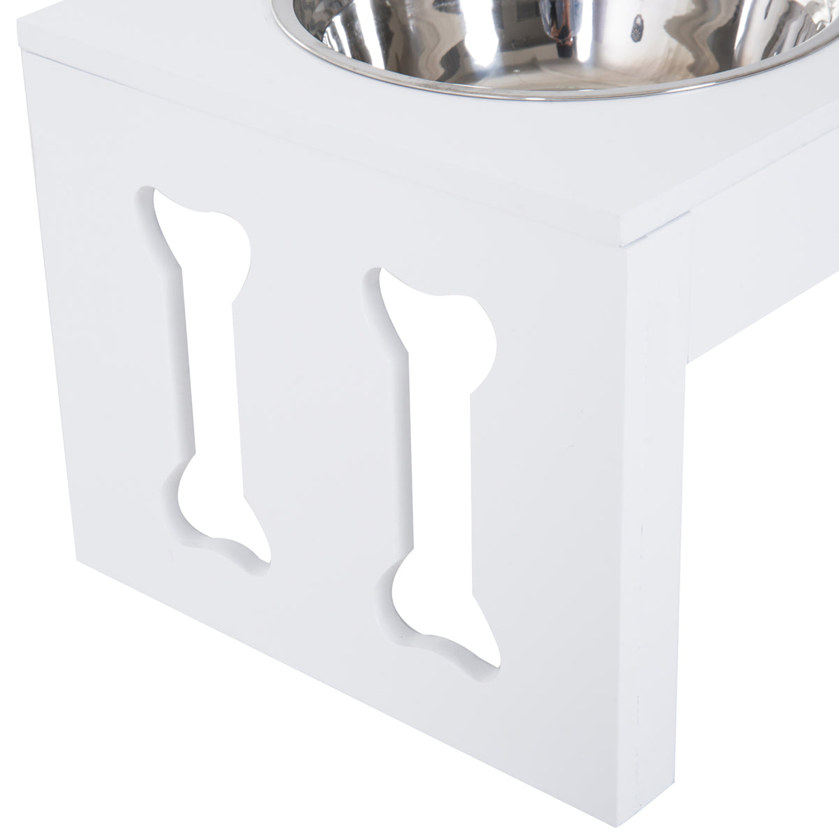 23 in Modern Raised Dog Bowl Stand with 2 Stainless Steel Bowls, Wooden Feeding Station, White โ view 8
