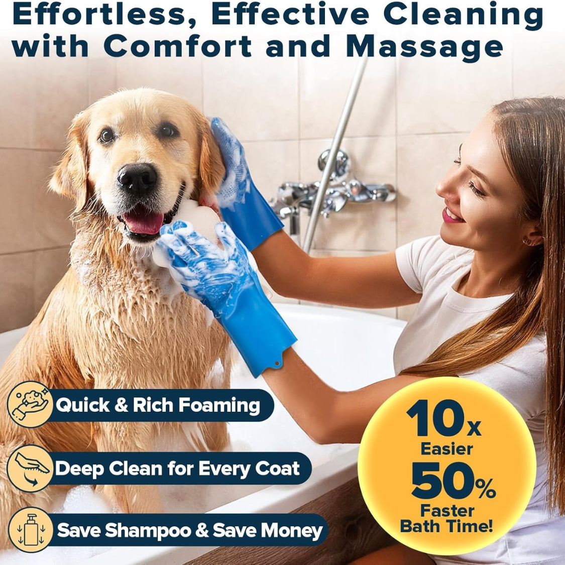 6-Piece Silicone Pet Bath Kit with Grooming Gloves, Bath Brushes & Finger Toothbrushes, Blue โ view 5