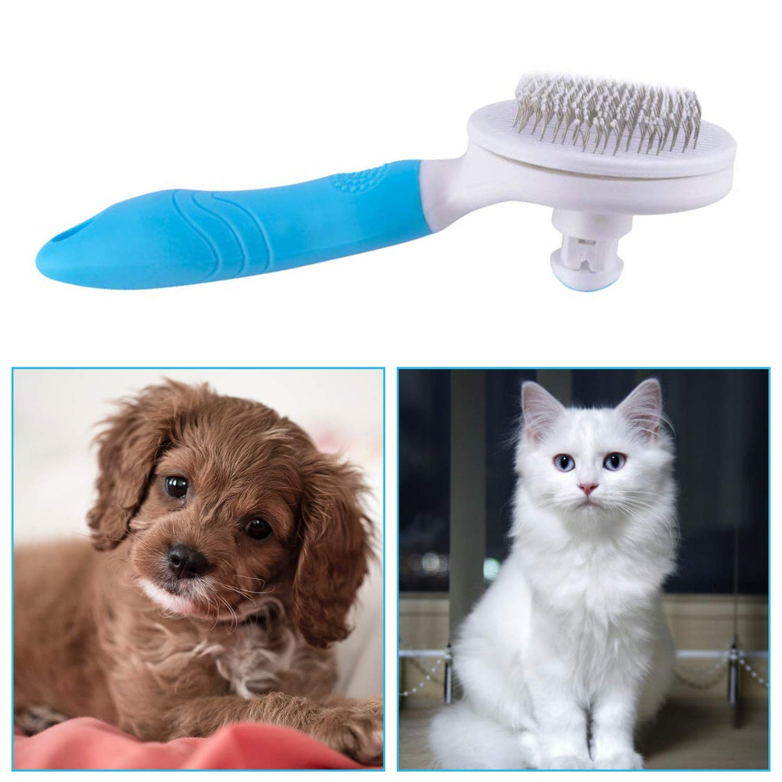 Self-Cleaning Slicker Brush for Cats & Dogs โ Stainless Steel Pins with Release Button, Blue โ view 3
