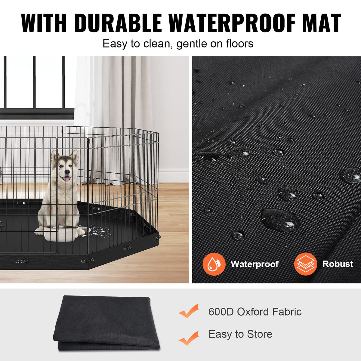 8-Panel Metal Dog Playpen with Waterproof Bottom Pad โ 24 In Tall, Ground Stakes, Foldable, Black โ view 4