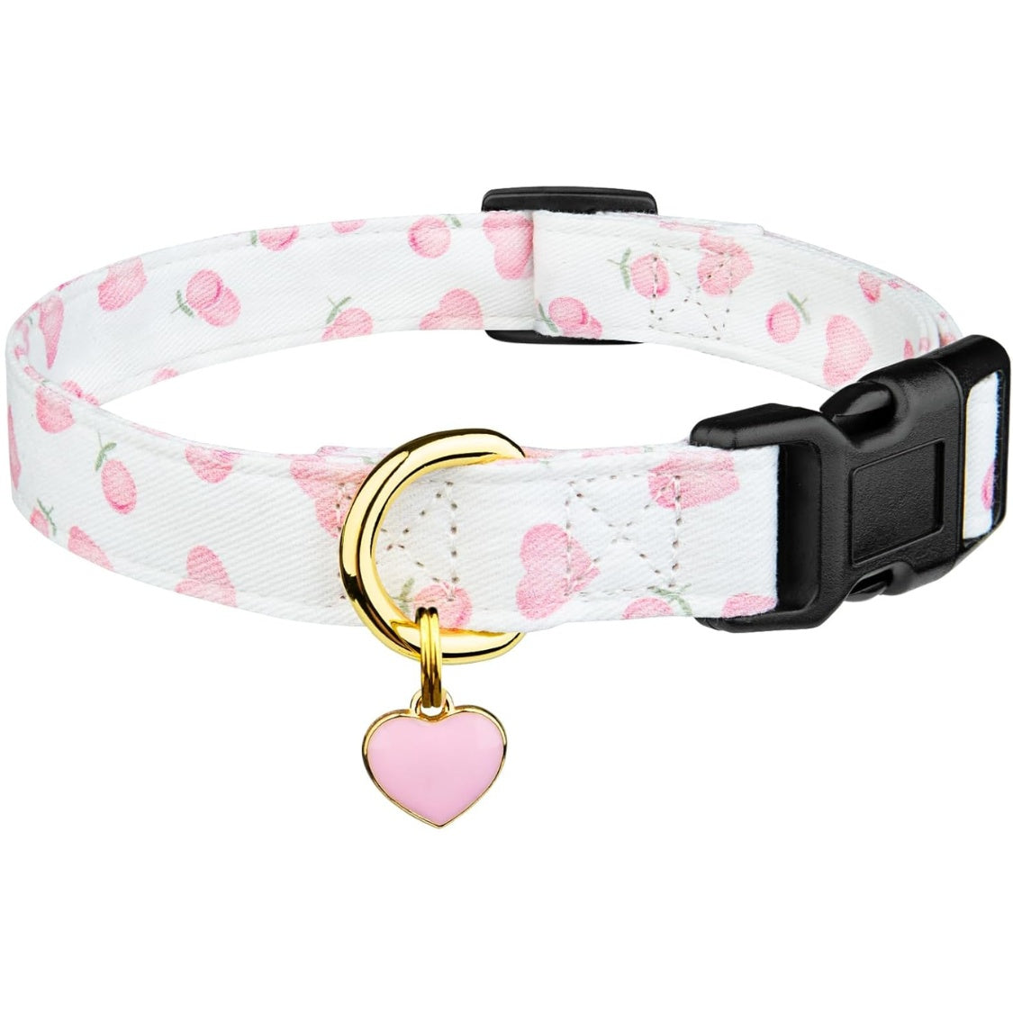 Pink Heart Dog Collar with Pendant โ Soft Cotton Adjustable Collar for Dogs & Puppies, White & Pink