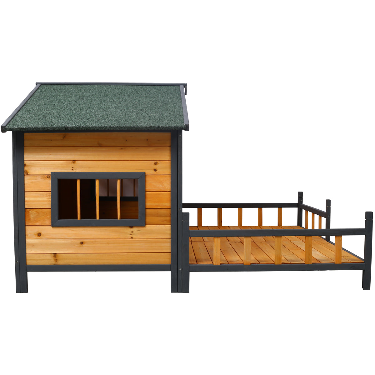 Wooden Double Dog House with Porch โ Elevated Floor, Weatherproof Outdoor Kennel โ view 7