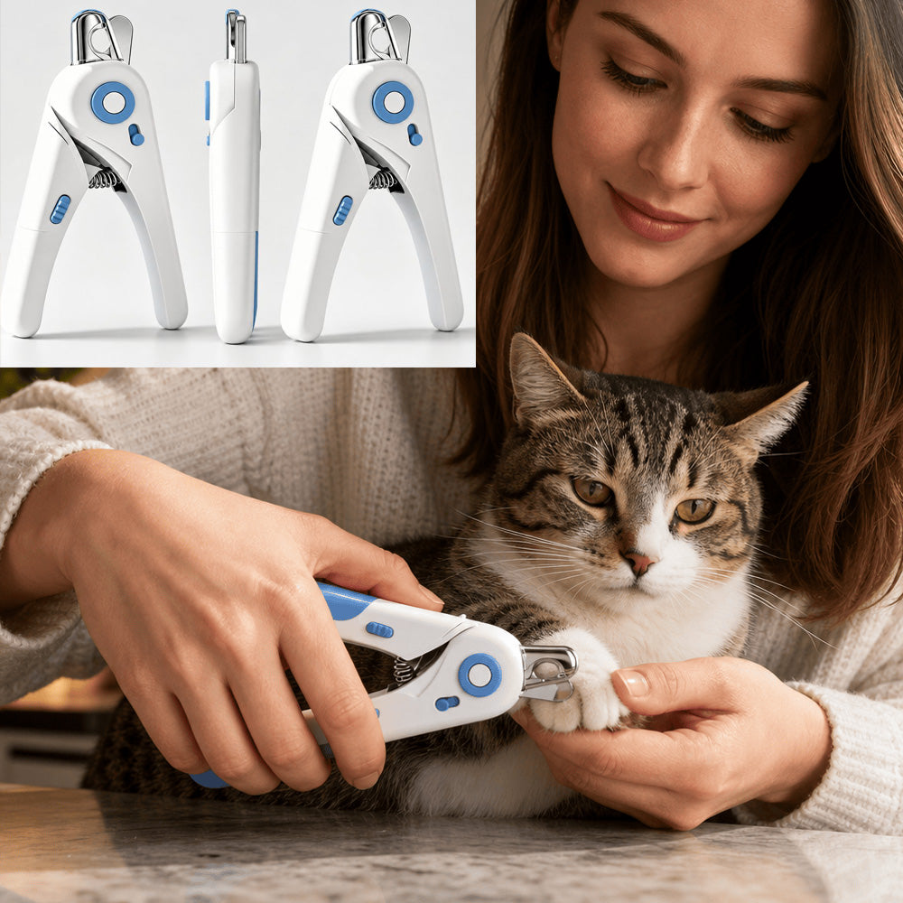 Pet Nail Clippers with Safety Guard for Cats & Small to Medium Pets, Non-Slip Handle, White