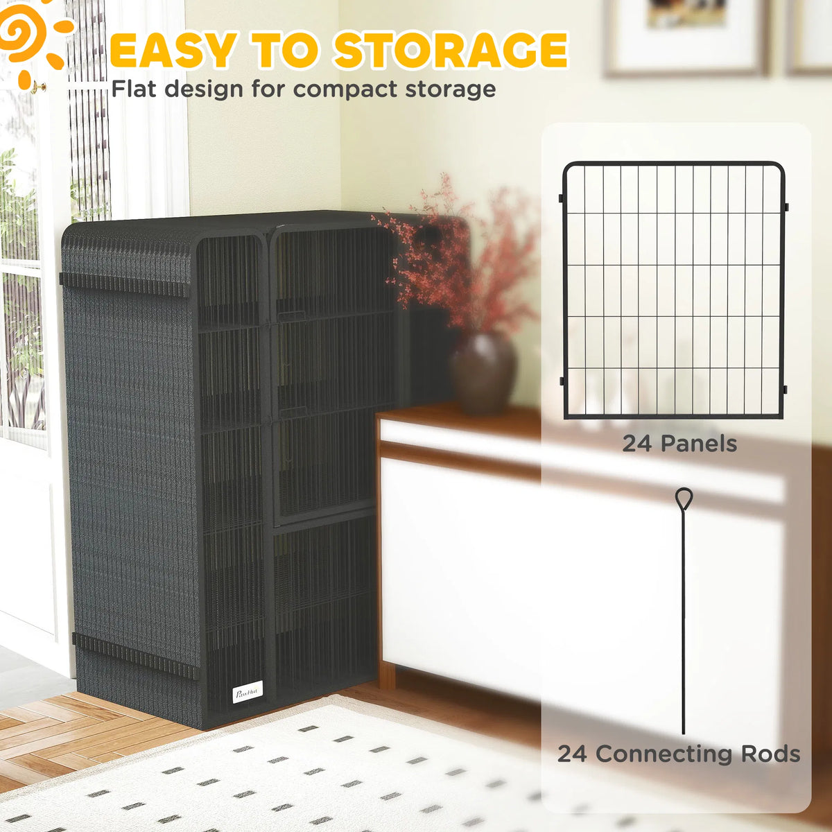 24-Panel Heavy-Duty Metal Dog Playpen โ 39.4 in High, 3 Doors, Black โ view 3