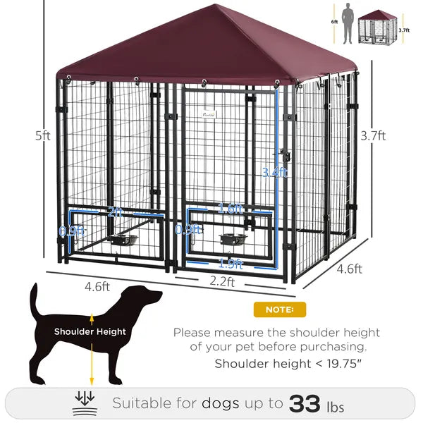 Outdoor Dog Kennel with Cover & 2 Rotating Bowls โ 55.5 x 55.5 in, Medium Dogs โ view 4