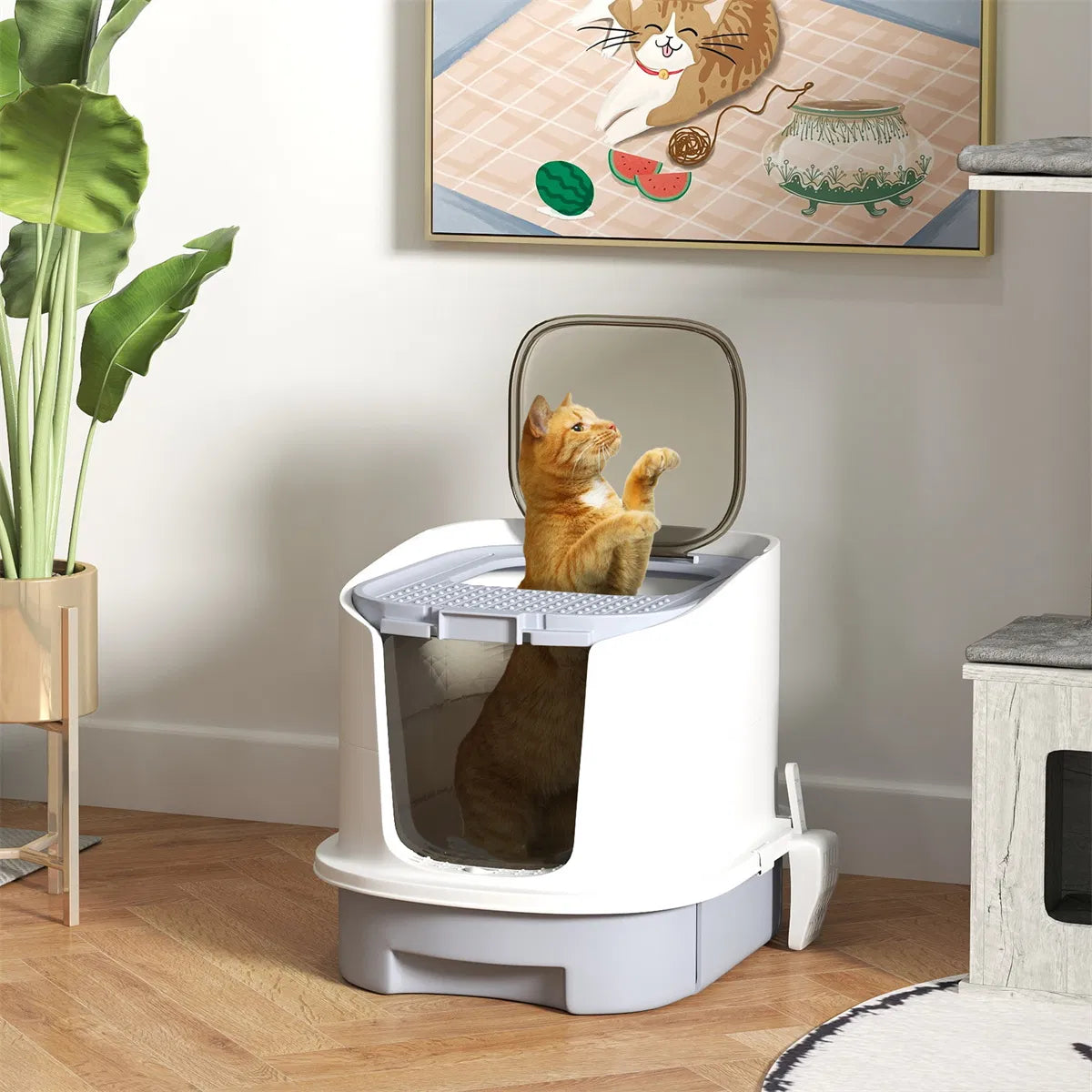 Enclosed Cat Litter Box with Drawer โ Top Exit, Scoop & 2 Deodorizing Bags, for Cats Under 10 lbs โ view 8