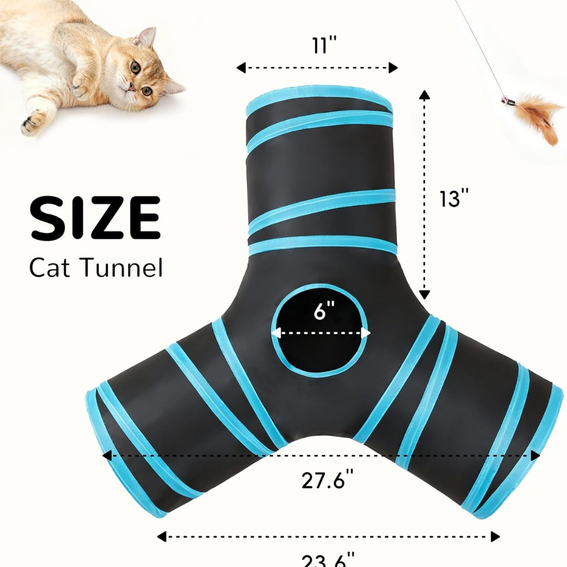 3-Way Collapsible Cat Tunnel โ Indoor Play Tube with Peek Holes & Dangling Ball, Black โ view 6