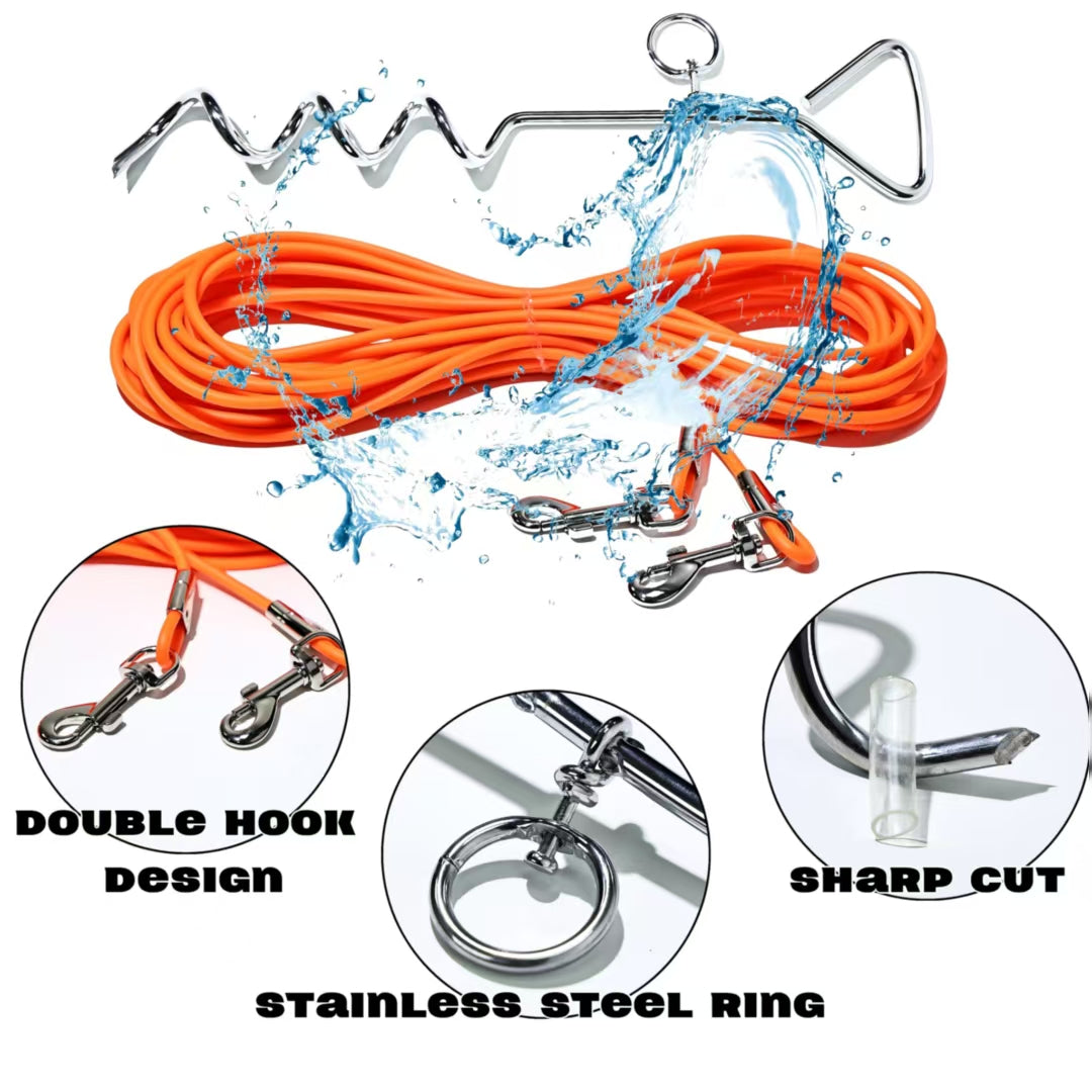 30 ft Dog Tie-Out Leash with Ground Stake – Waterproof PVC Lead for Yard, Camping & Park, 5 Colors – view 5
