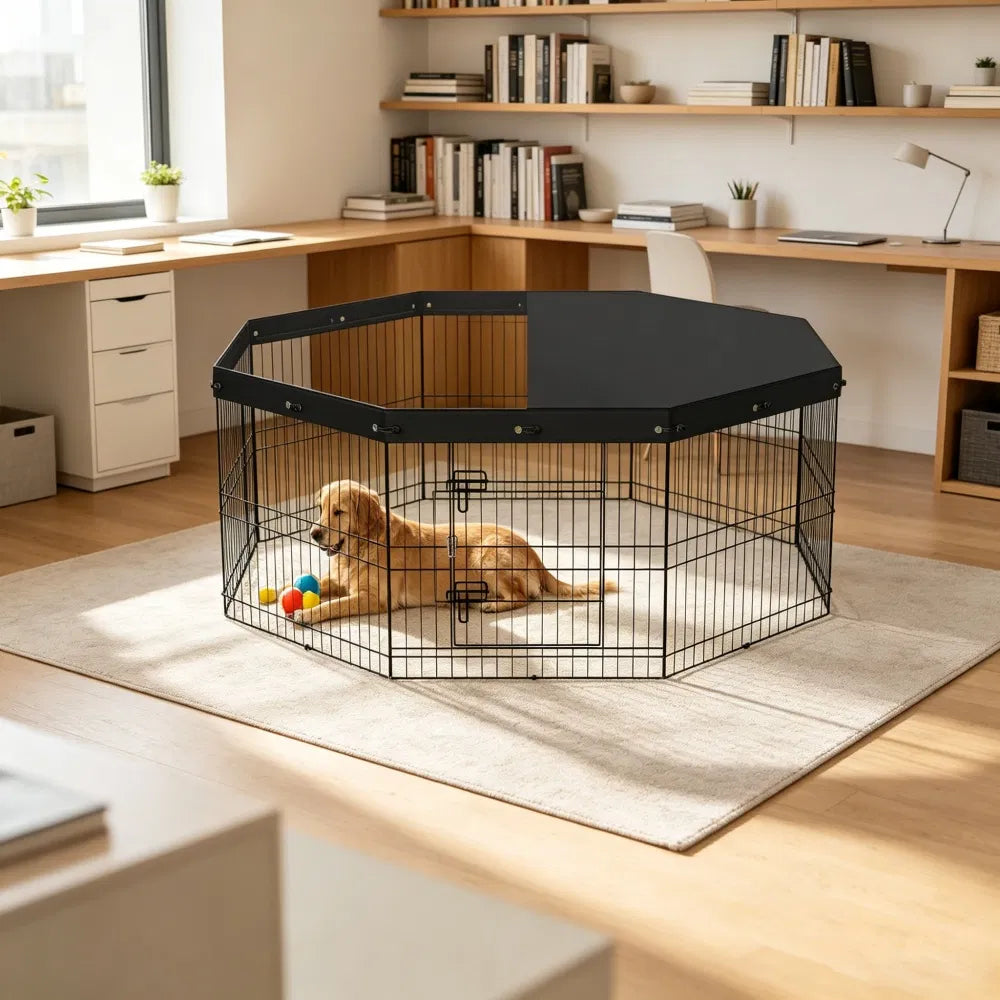8-Panel Outdoor Dog Playpen with Top Cover โ 24 in, Metal โ view 4