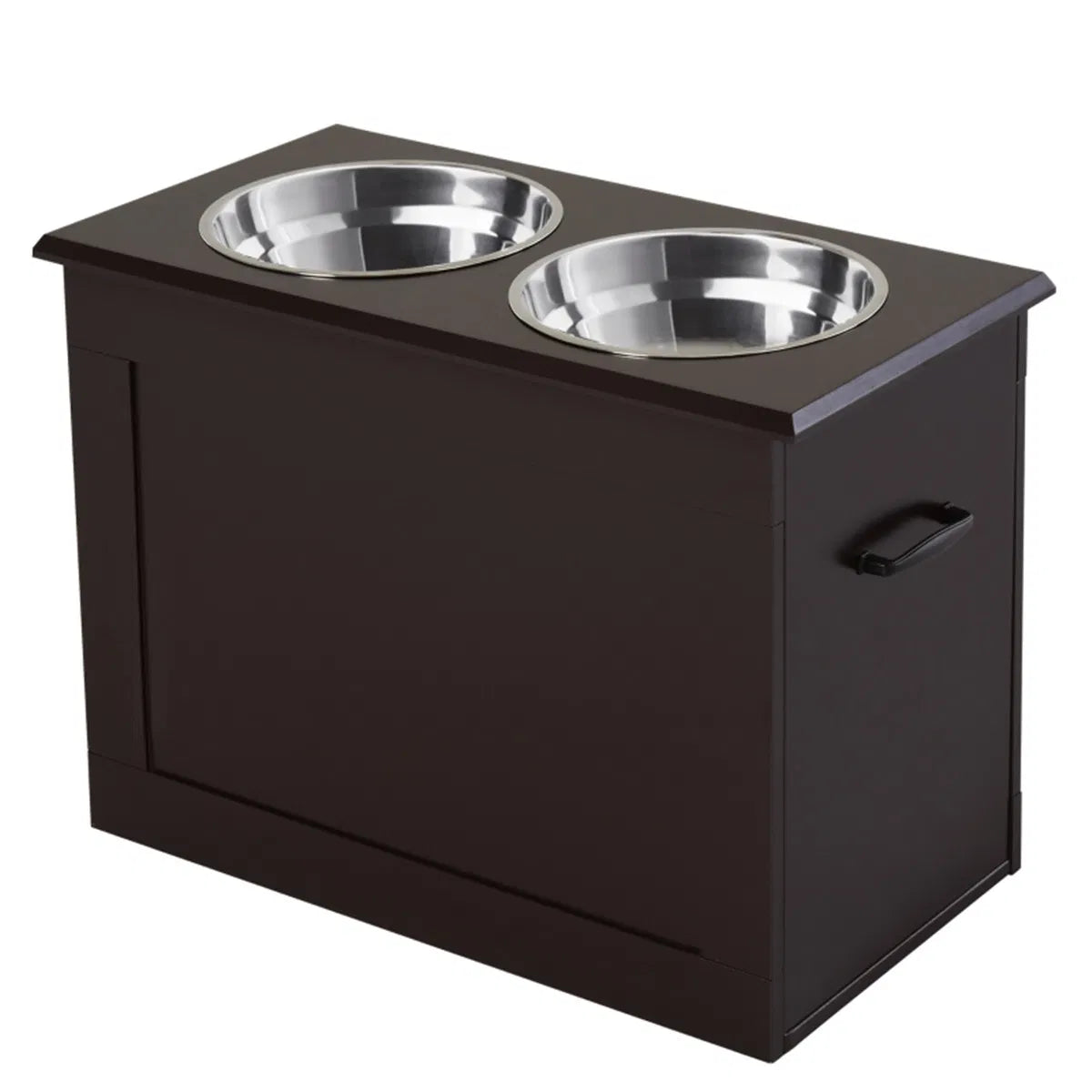 Raised Dog Feeder Stand with Storage & 2 Stainless Steel Bowls for Large Dogs, Dark Brown โ view 4