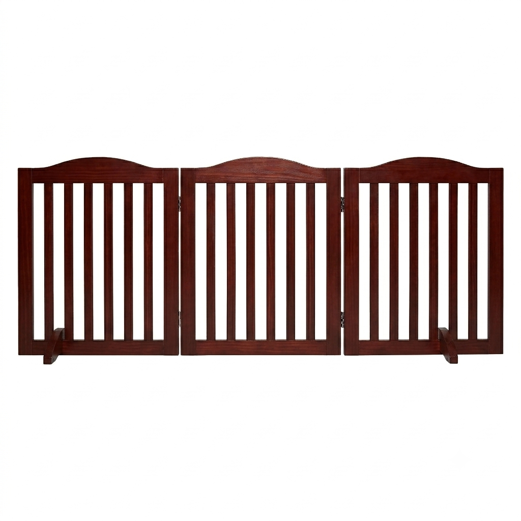 Freestanding Wooden Dog Gate โ 3-Panel Foldable Step-Over Pet Fence, No Assembly, 24 in, Brown โ view 8