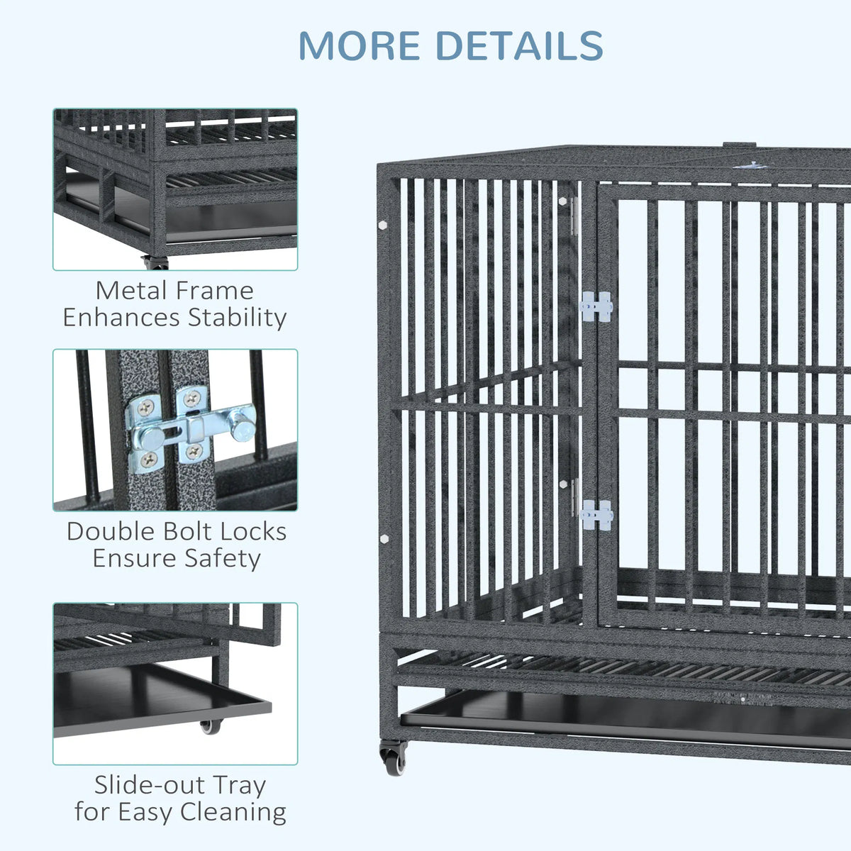 43 in Heavy-Duty Dog Crate with Locking Wheels โ Double Door, Removable Tray โ view 5