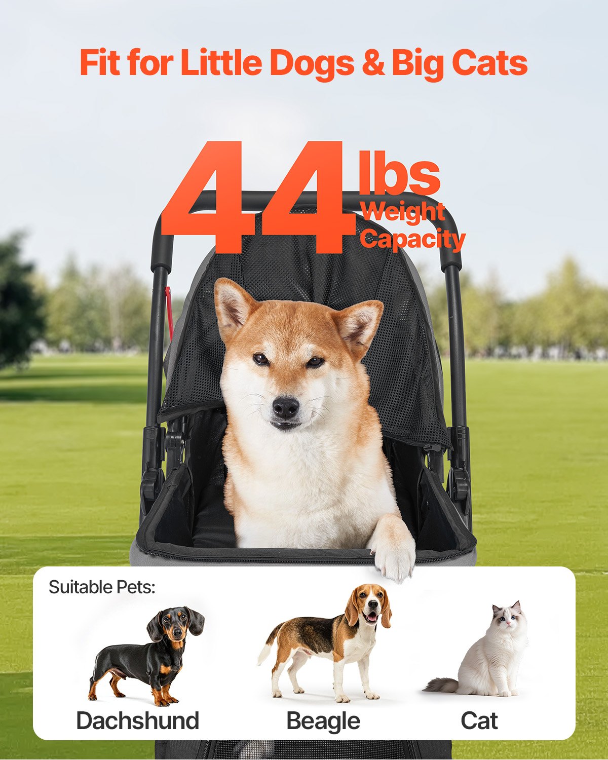 Foldable Dog Stroller with Reversible Handle โ 4-Wheel Pet Stroller for Dogs & Cats Up to 44 lbs โ view 4