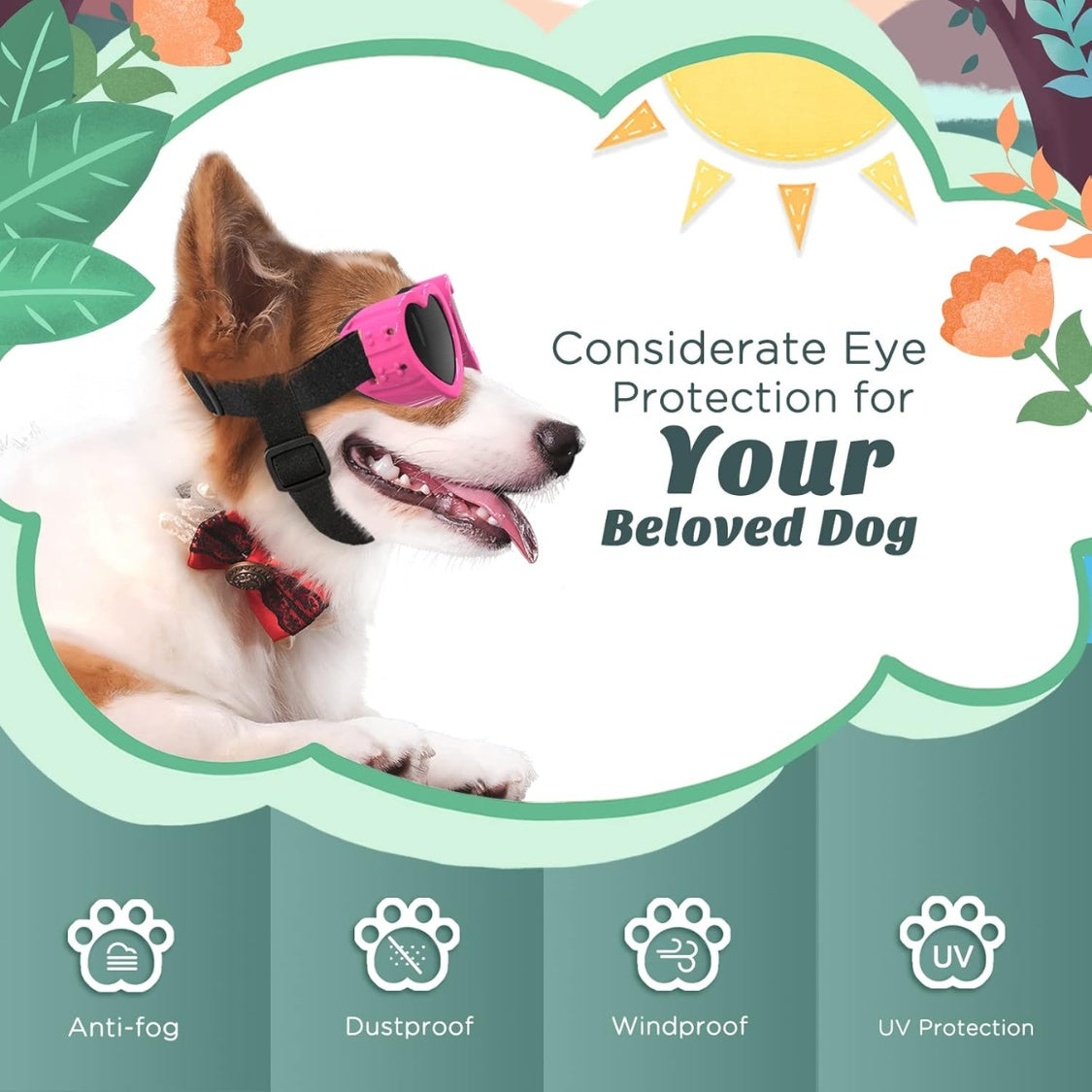 Heart-Shaped Dog Sunglasses – UV Protection Goggles for Small Dogs with Adjustable Straps, Pink – view 2