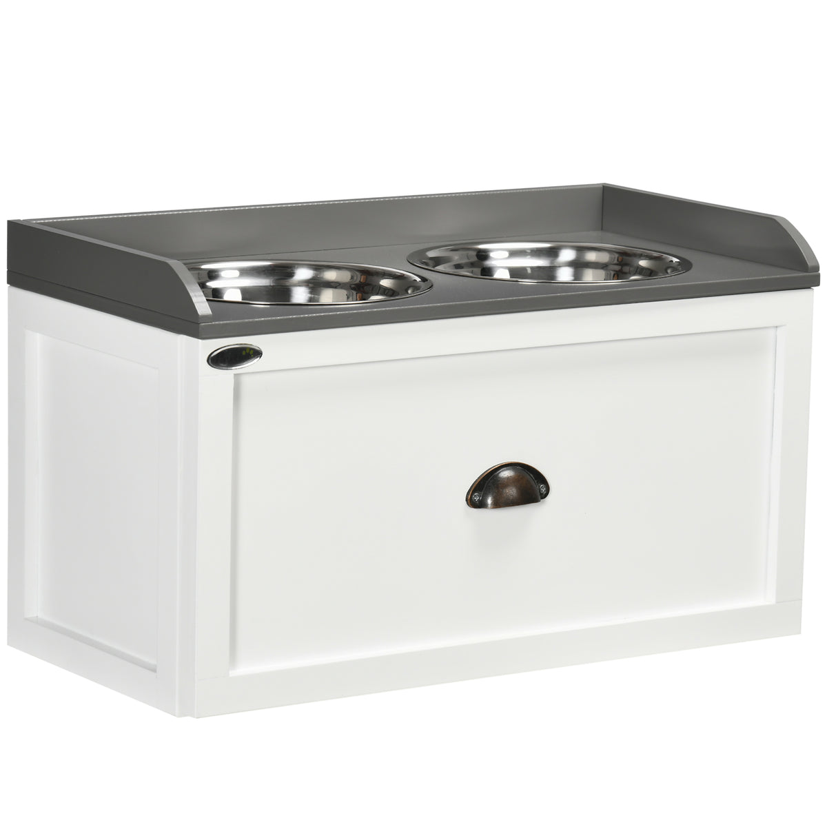 Elevated Dog Feeding Station with Sliding Storage Drawer – 2 Stainless Steel Bowls, White – view 9