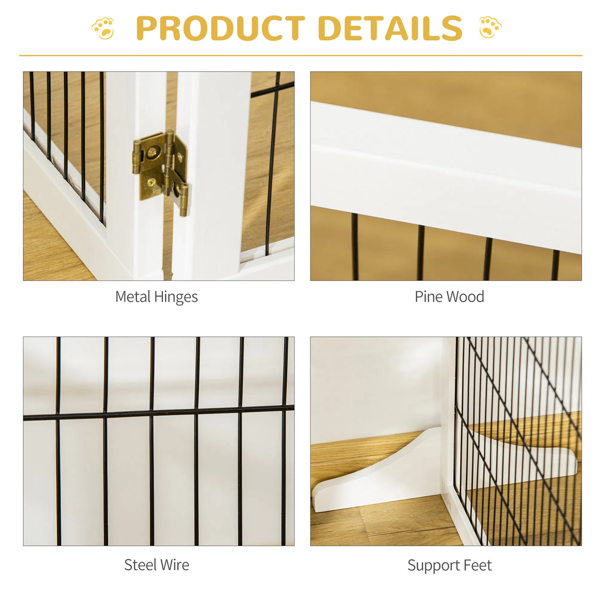 6-Panel Foldable Wooden Pet Gate & Playpen โ White, 27.6 in High โ view 6