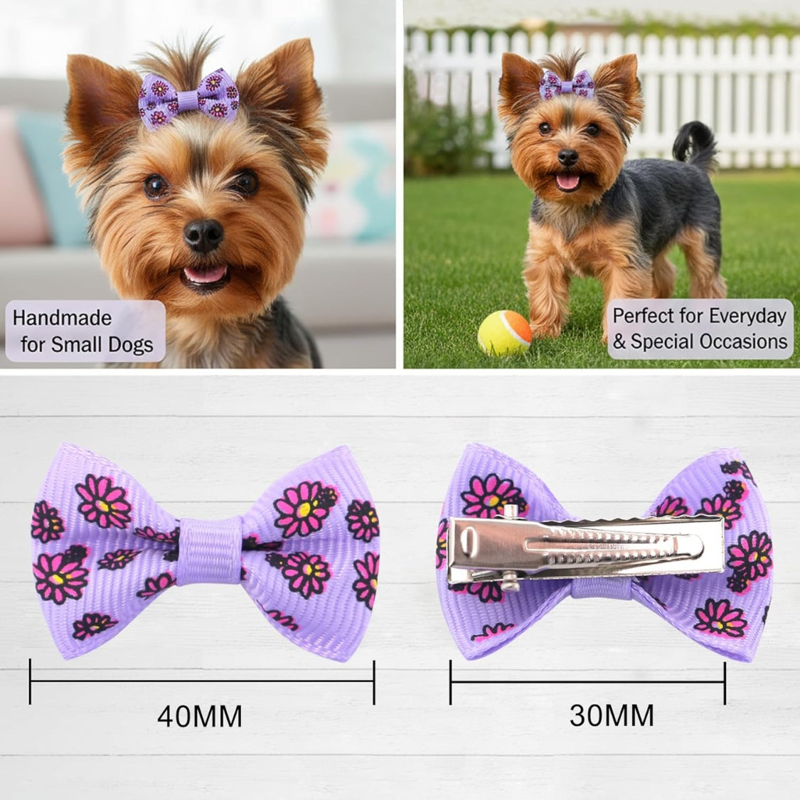 Dog Hair Bow Clips 60-Pack โ 1.5 in Alligator Clip Bows for Puppies & Small Dogs, 30 Styles โ view 7