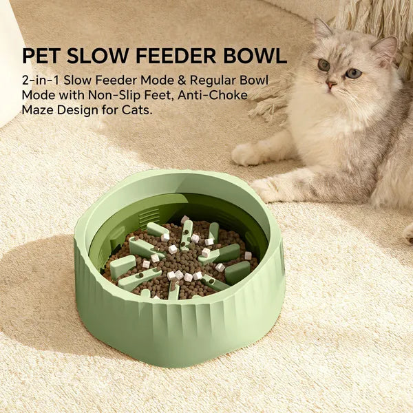 Dual-Purpose Slow Feeder Bowl for Cats & Small Dogs โ Switchable Fast/Slow Feeding โ Green