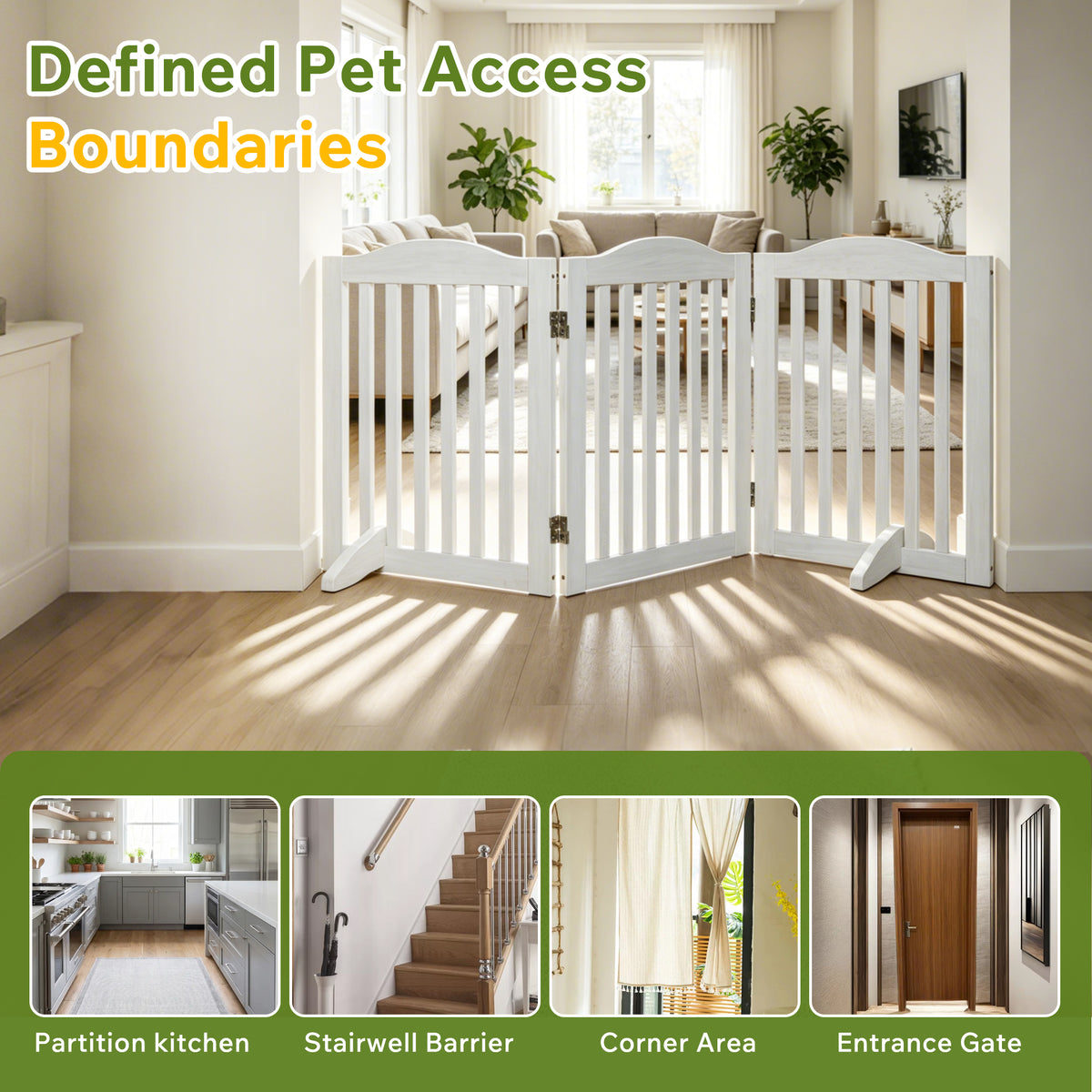 Freestanding Foldable Wooden Dog Gate โ 3 Panels, 24 in Tall, White โ view 5