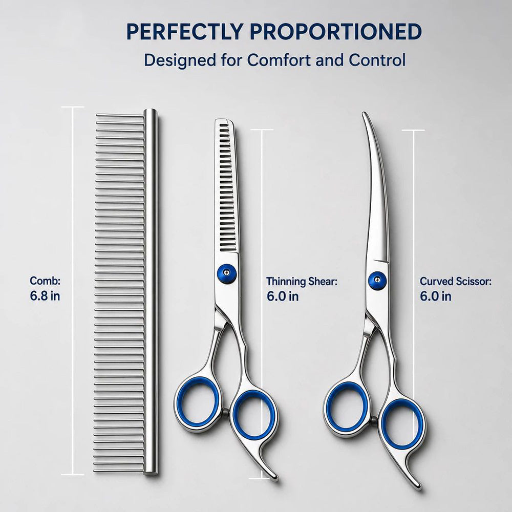 4-Piece Stainless Steel Pet Grooming Scissors Set โ Straight, Curved and Thinning Shears with Comb โ view 2