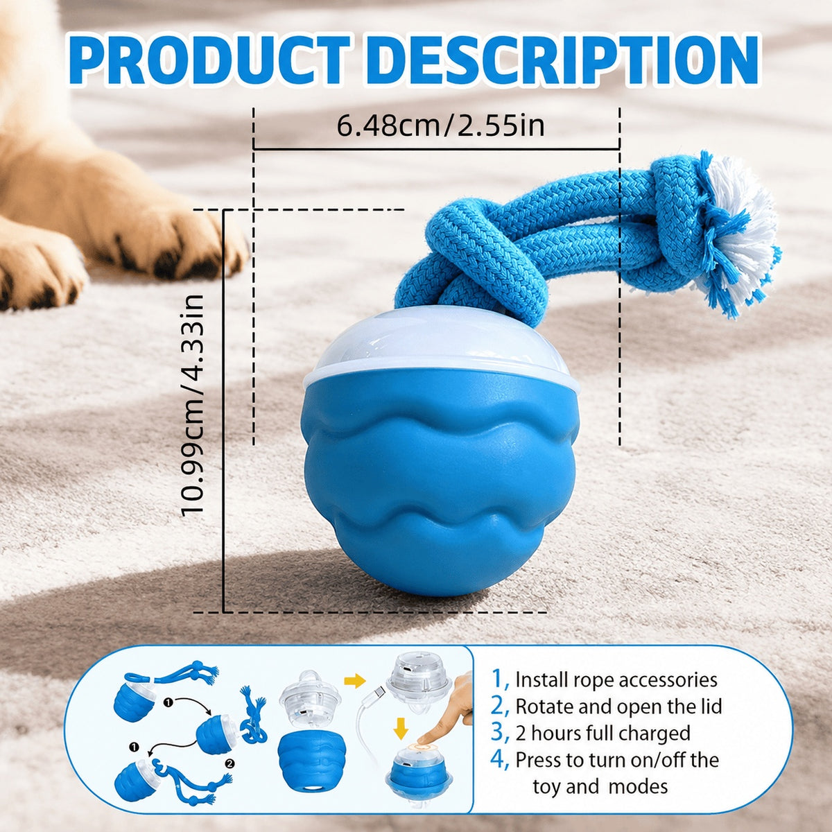 Interactive Dog Tug Ball with Spare Ropes for Medium and Large Dogs, Indoor and Outdoor Play โ view 6