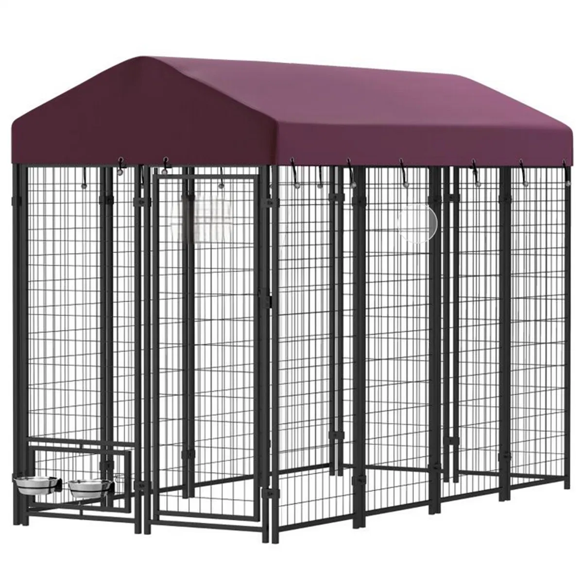 Large Outdoor Dog Kennel with Roof Cover – 30 sq ft, 12 Wire Panels, Rotating Bowl Holders, Red – view 7