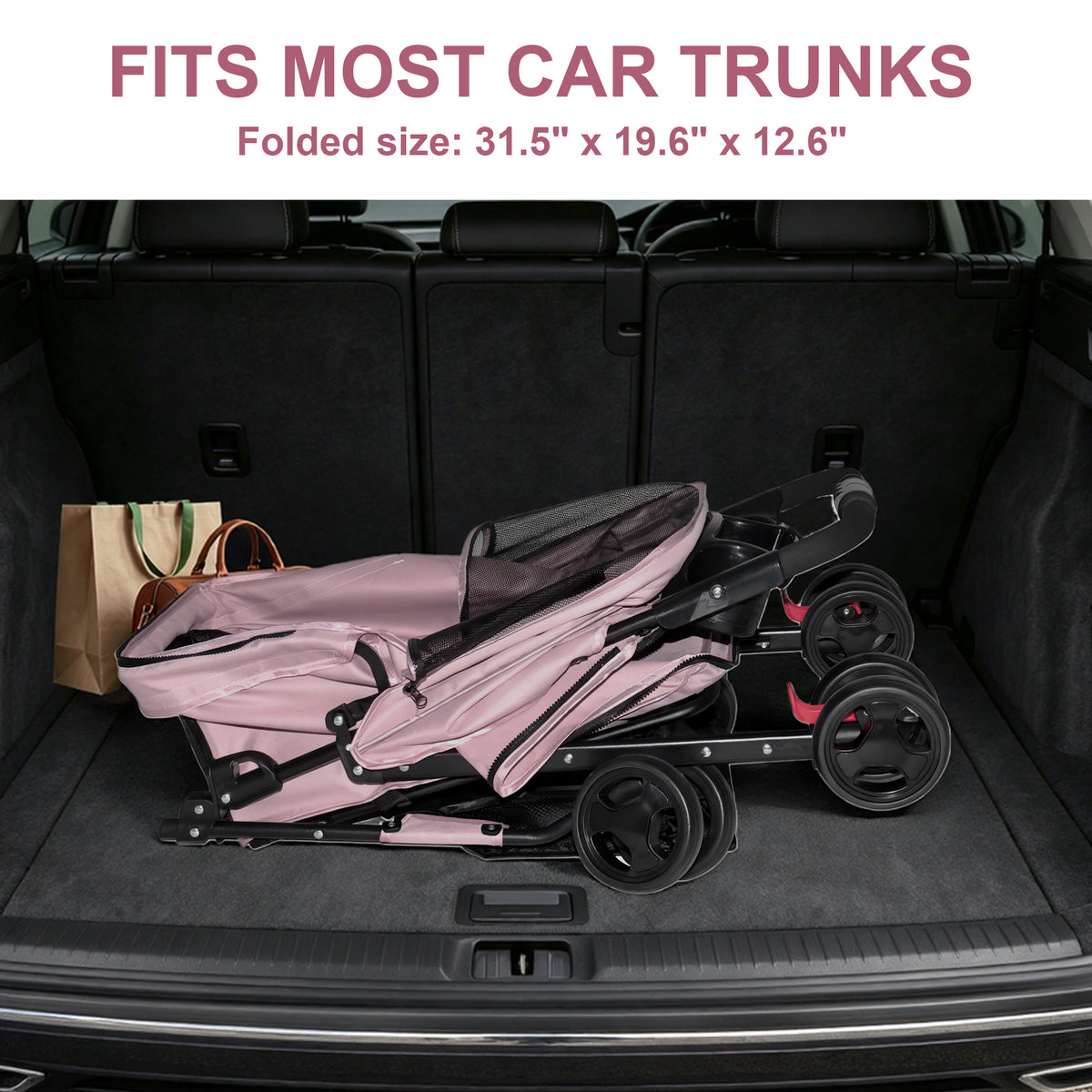 Foldable Pet Stroller for Small Dogs and Cats โ One-Hand Fold, Tray, Storage Basket, Pink โ view 10