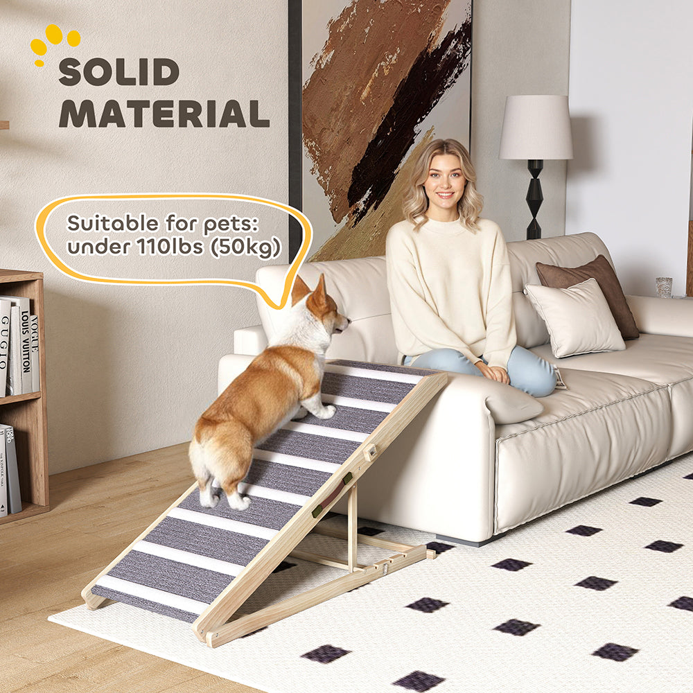 Foldable Wooden Dog Ramp for Couch, Bed or Car with 4 Height Settings and Carpet Surface โ view 4