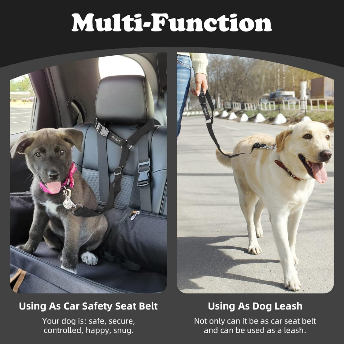 Dog Car Seat Belt Headrest Restraint 2-Pack – Adjustable 18–30 in Nylon Safety Leads, Black – view 5