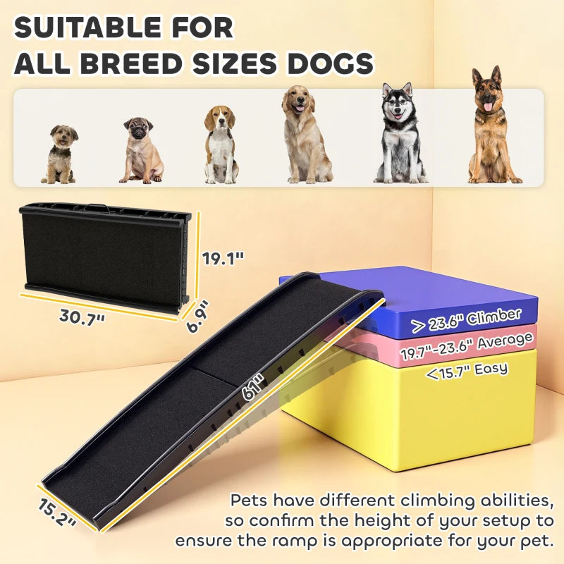 Foldable Dog Car Ramp โ 61-Inch Gentle Slope, High-Traction Surface, Side Rails, Black โ view 9