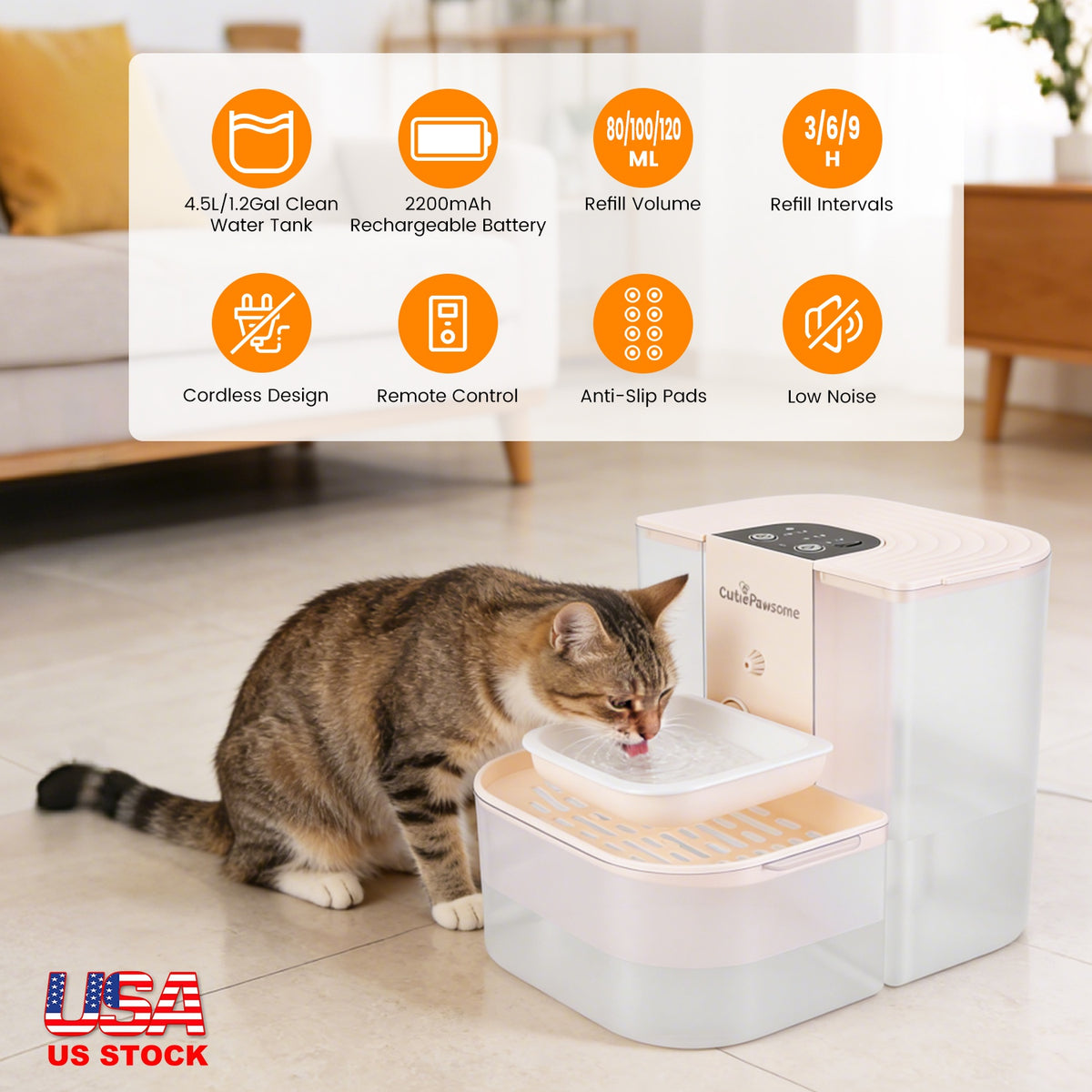 Cordless Smart Pet Water Fountain 4.5 L โ Self-Refill, Ceramic Bowl, Remote Control & Timer