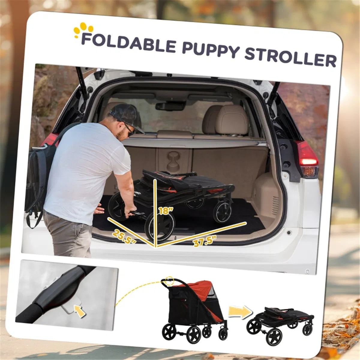 Foldable Dog Stroller for Medium & Large Dogs – One-Step Fold, Shock Absorbers, Up to 66 lbs, Black/Red – view 4