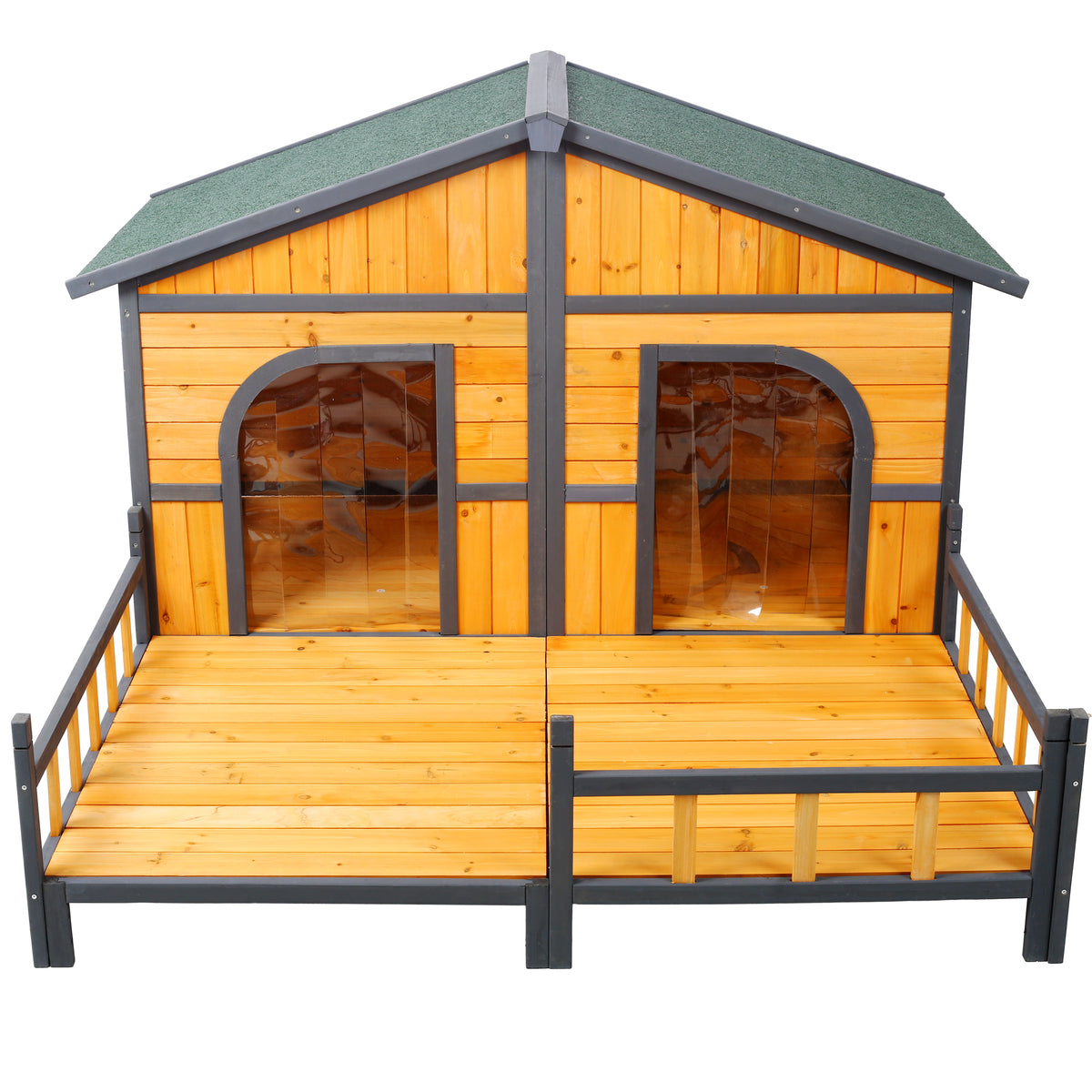 Wooden Double Dog House with Porch โ Elevated Floor, Weatherproof Outdoor Kennel โ view 5