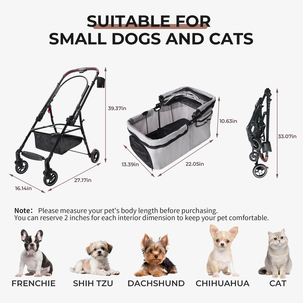 4-Wheel Foldable Pet Stroller – 360° Wheels, Detachable Carrier & Travel Bag for Small Dogs & Cats – view 9