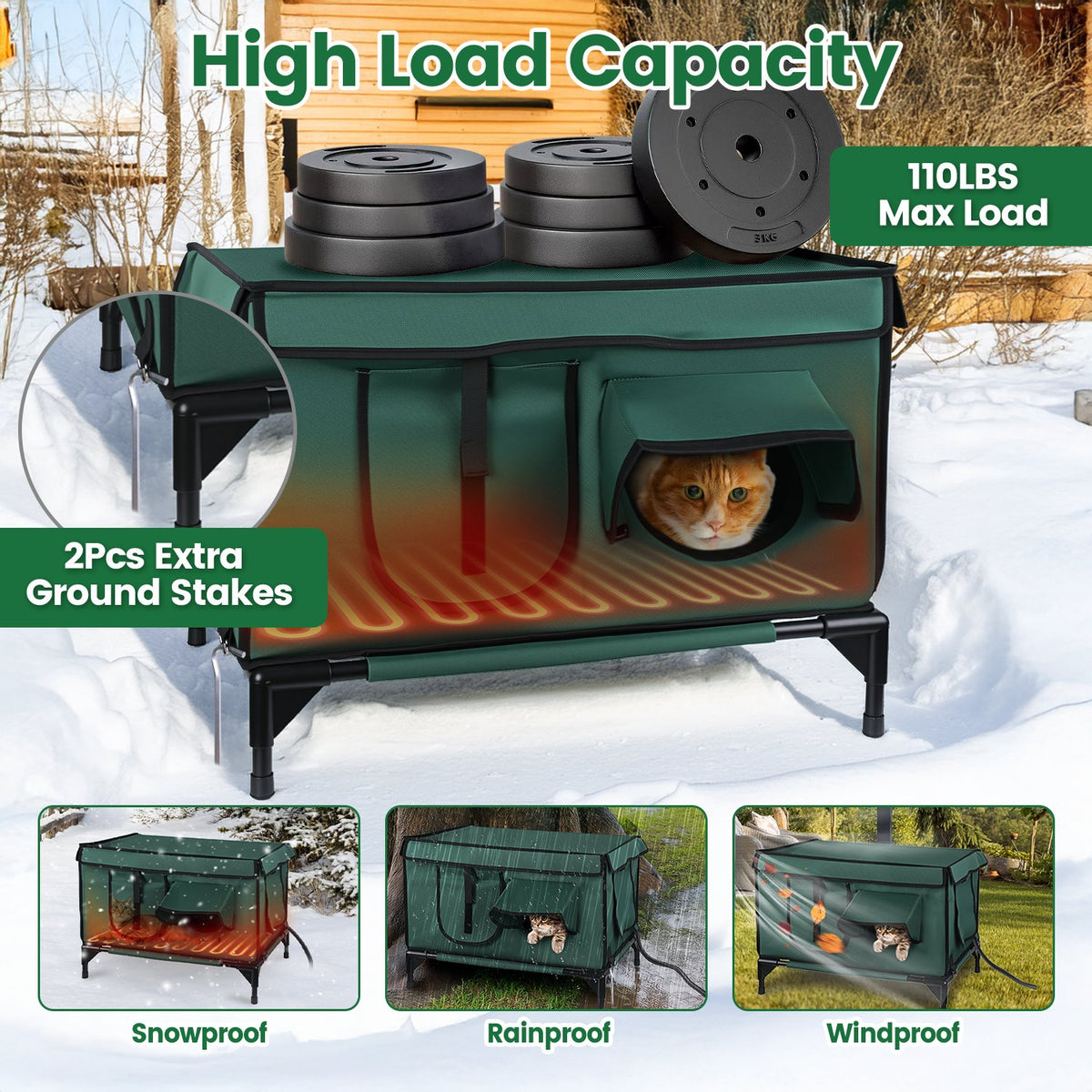 Heated Outdoor Cat House โ Waterproof Insulated Cat Shelter with Heating Pad for Winter