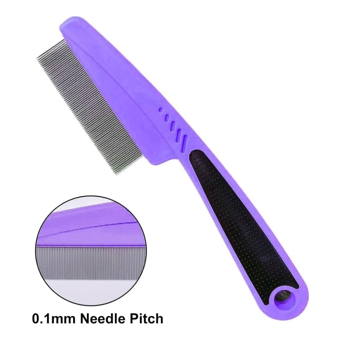 Fine Tooth Flea Comb with Rubber Handle for Dogs and Cats โ Purple โ view 3