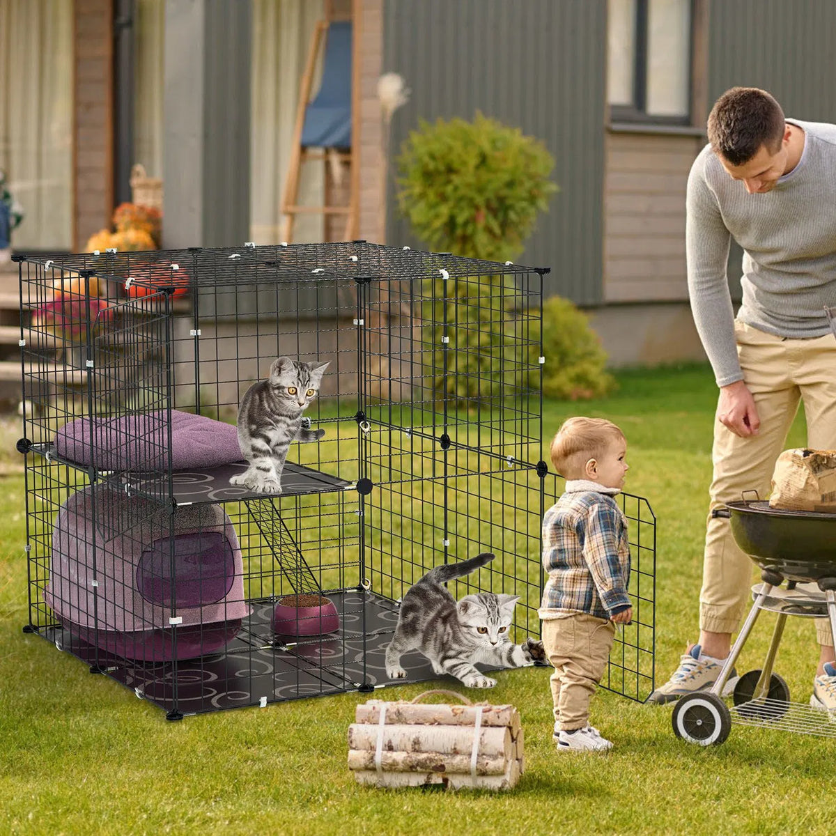 2-Tier Cat Cage Playpen – Indoor Iron Mesh Kennel with Ladder and 2 Doors, 28 x 28 x 28 in, Black – view 9