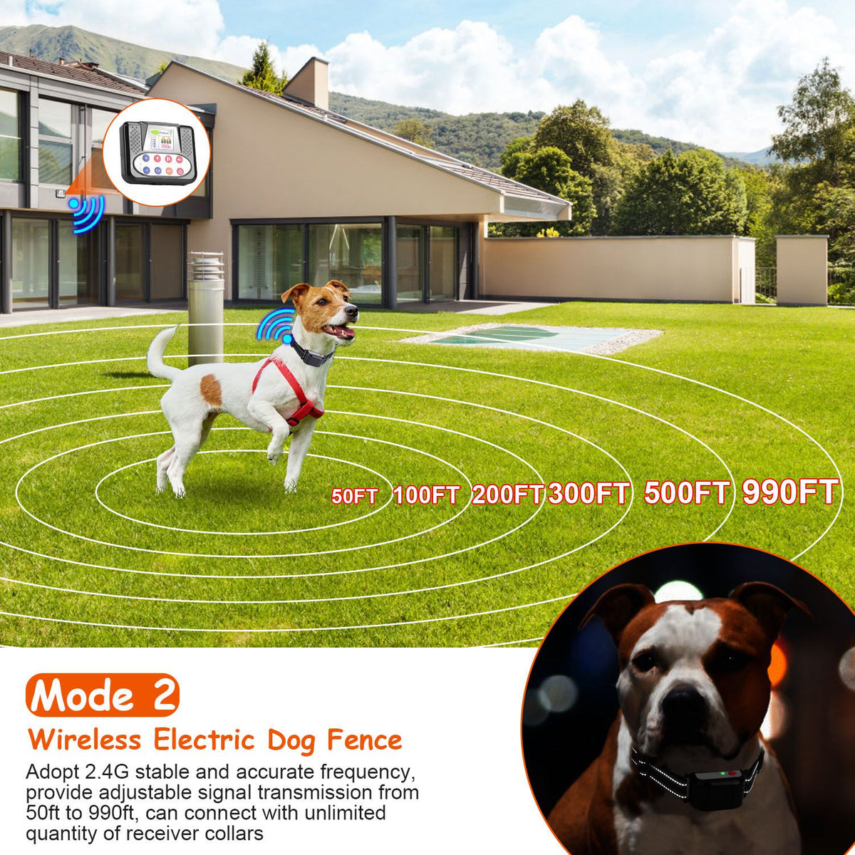 990 ft Wireless Dog Fence System with Training Collar – 2.4G, 0–9 Levels, IPX6 – view 4