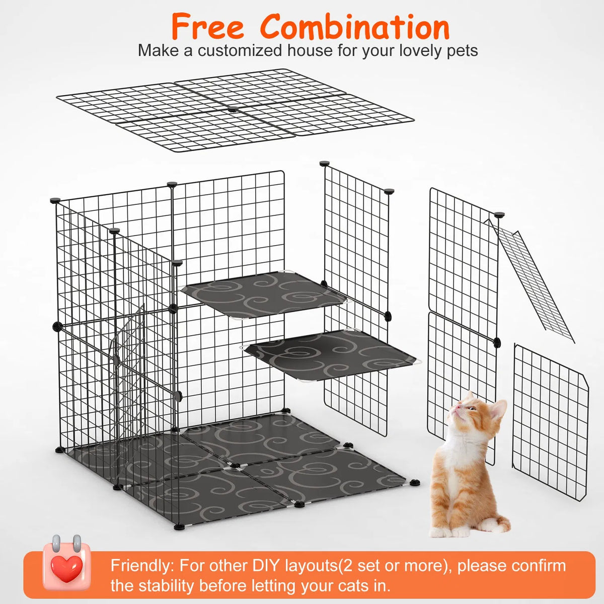 2-Tier Cat Cage Playpen – Indoor Iron Mesh Kennel with Ladder and 2 Doors, 28 x 28 x 28 in, Black – view 8