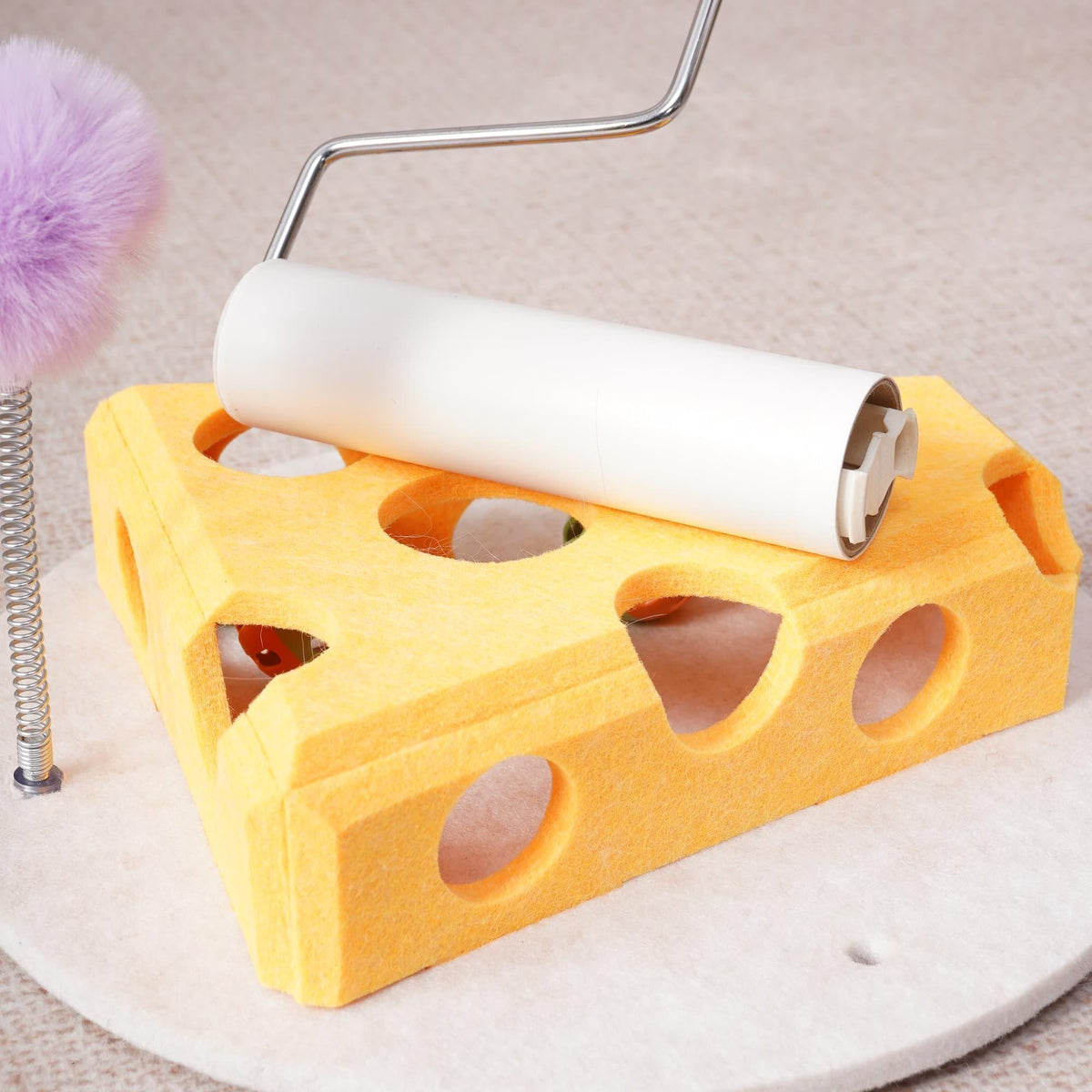 Felt Cat Puzzle Toy Box with Balls, Spring Wand and Suction Cup Base for Hiding Treats