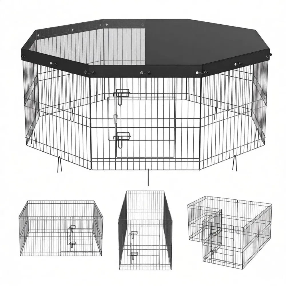 8-Panel Outdoor Dog Playpen with Top Cover โ 24 in, Metal โ view 3