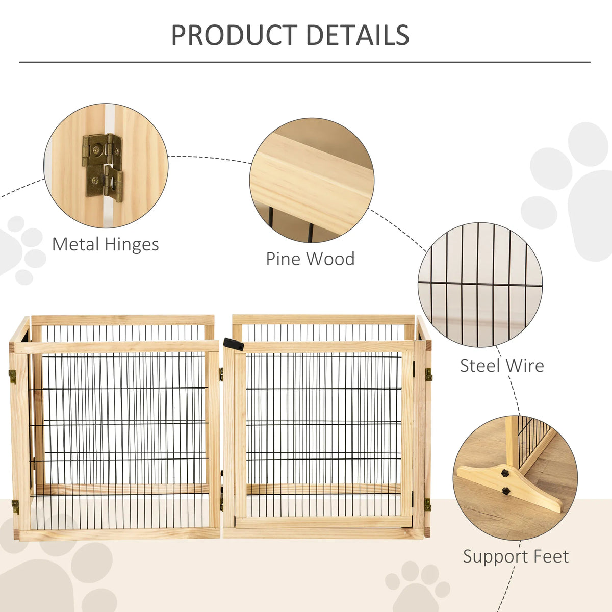 6-Panel Foldable Wooden Pet Gate & Playpen โ Natural Wood, 27.6 in High โ view 6