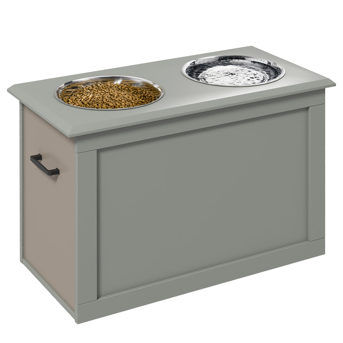 Raised Dog Feeder with Hidden Storage, Side Handles and 2 Stainless Steel Bowls for Large Dogs, Gray โ view 9