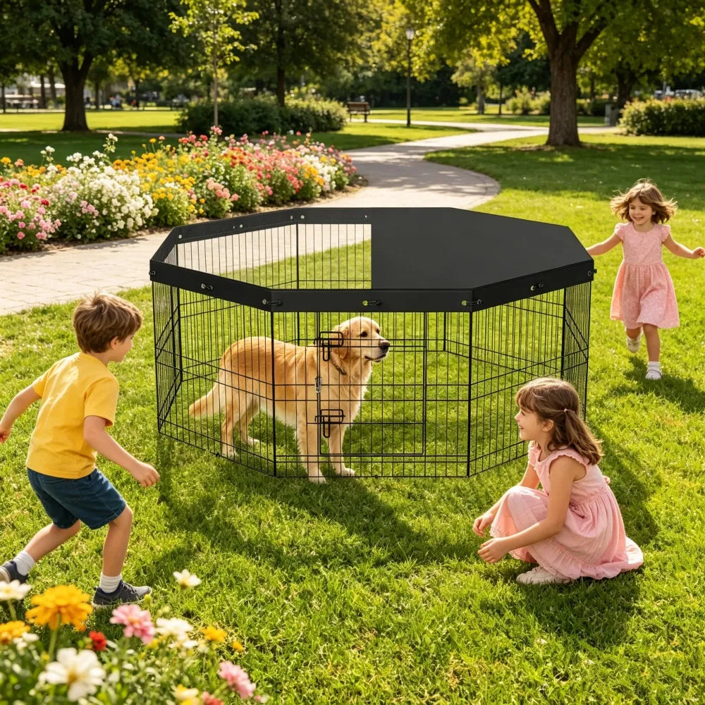 8-Panel Outdoor Dog Playpen with Top Cover โ 24 in, Metal โ view 7